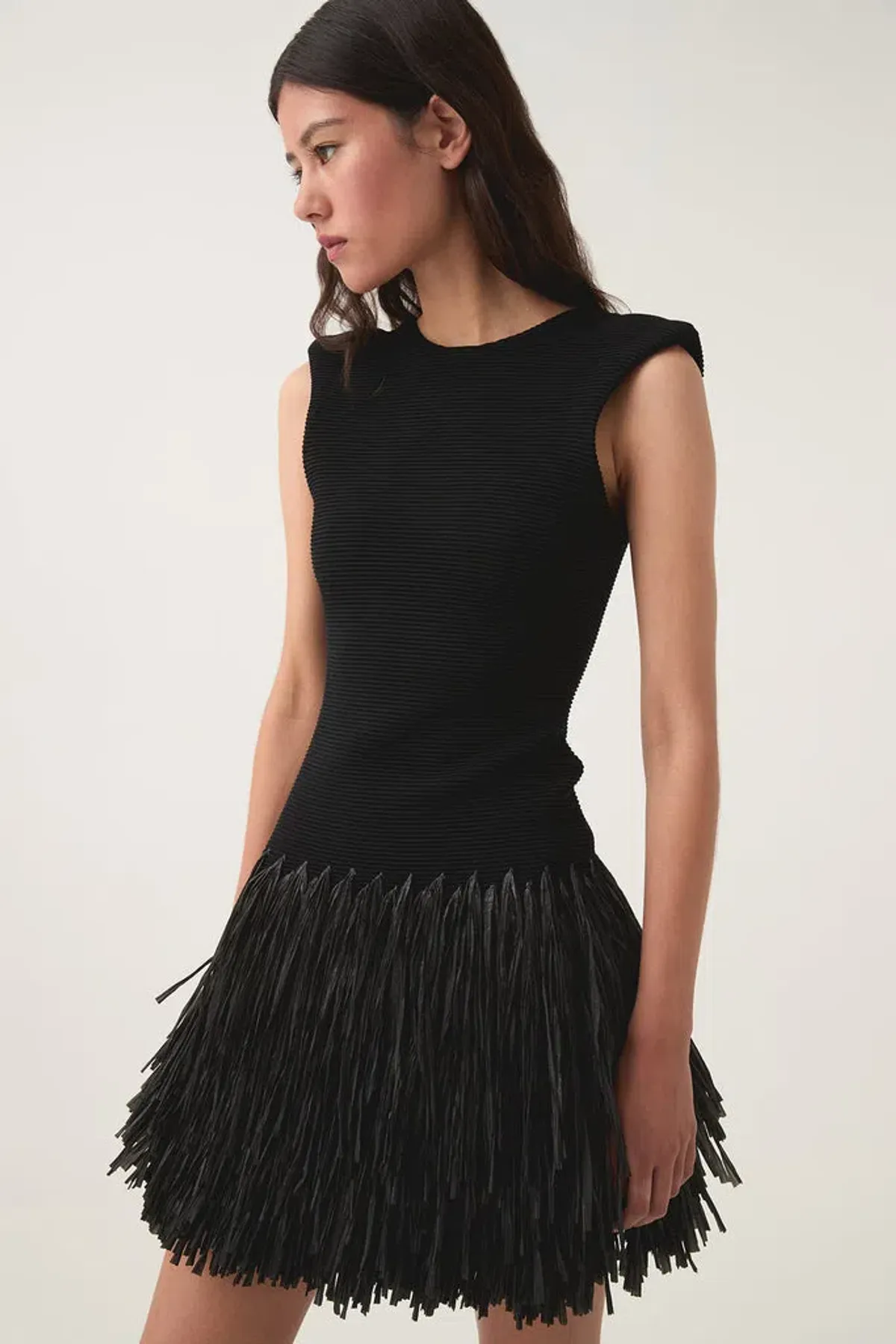 Aje Rushes Raffia Knit Mini Dress in Black Size M (10) - Image 2