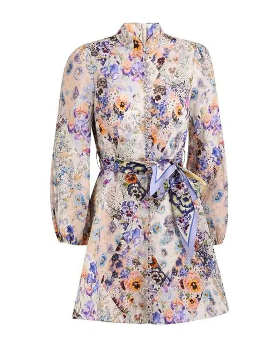 Zimmermann Tama Belted Mini Dress Diamond Splice Floral Size 0P/AU 6 for rent on The Volte - main image