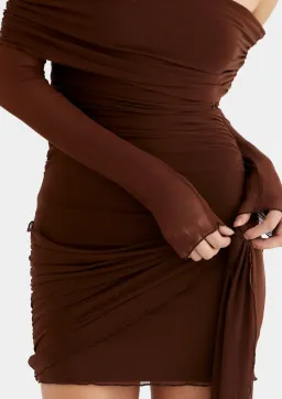 Benni Yasmin Off Shoulder Mini Dress Brown Size 10 for rent on The Volte - image 3