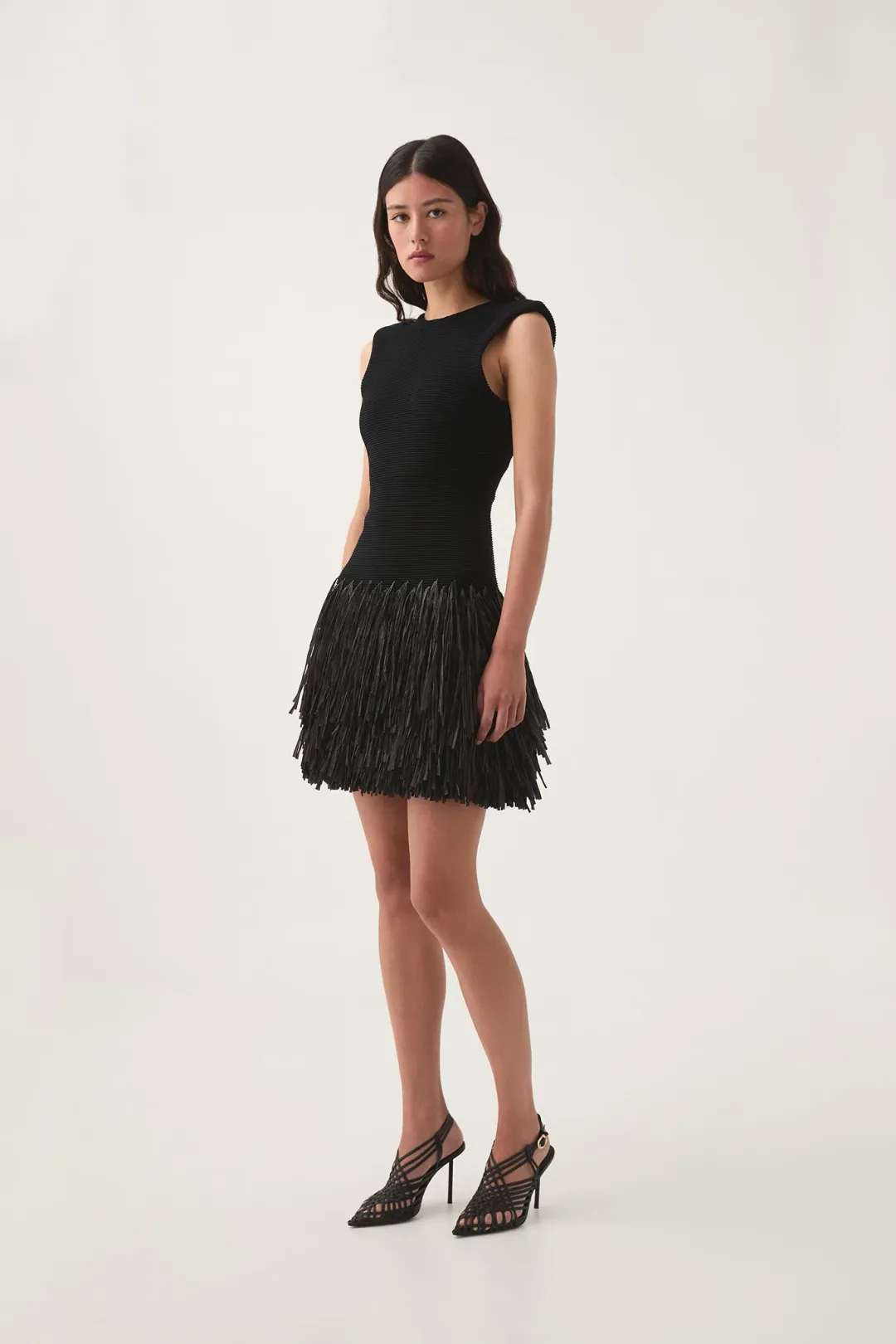 Aje Rushes Raffia Knit Mini Dress Black Size L/Au 12 for rent on The Volte - main image
