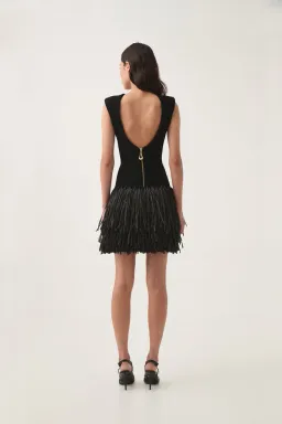Aje Rushes Raffia Knit Mini Dress Black Size L/Au 12 for rent on The Volte - image 3