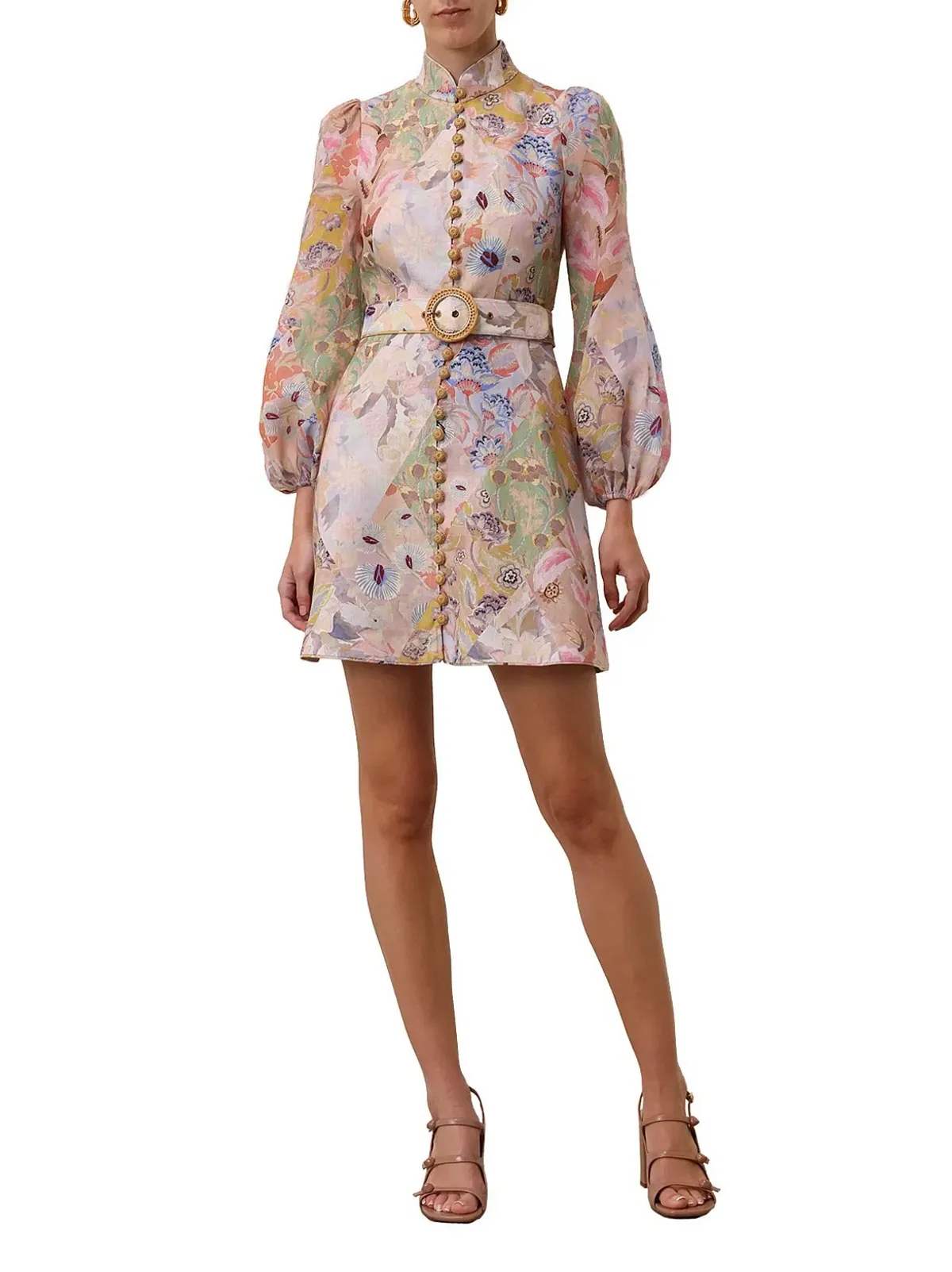 Zimmermann Illustration Belted Mini Dress in Multi Floral Diamond Size 1 / AU 10 for rent on The Volte - main image