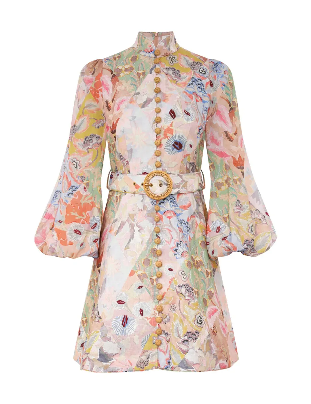 Zimmermann Illustration Belted Mini Dress in Multi Floral Diamond Size 1 / AU 10 for rent on The Volte - main image