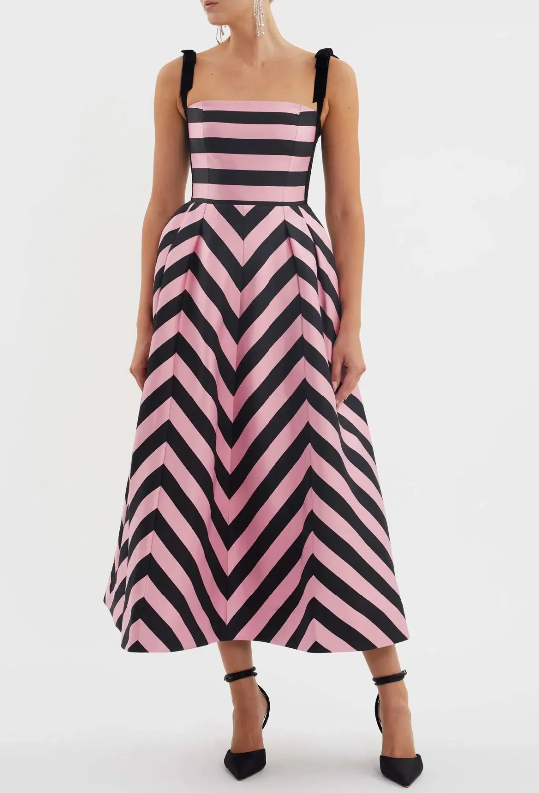 Rebecca Vallance Jocelyn Midi Dress Stripe Size 8 for rent on The Volte - main image