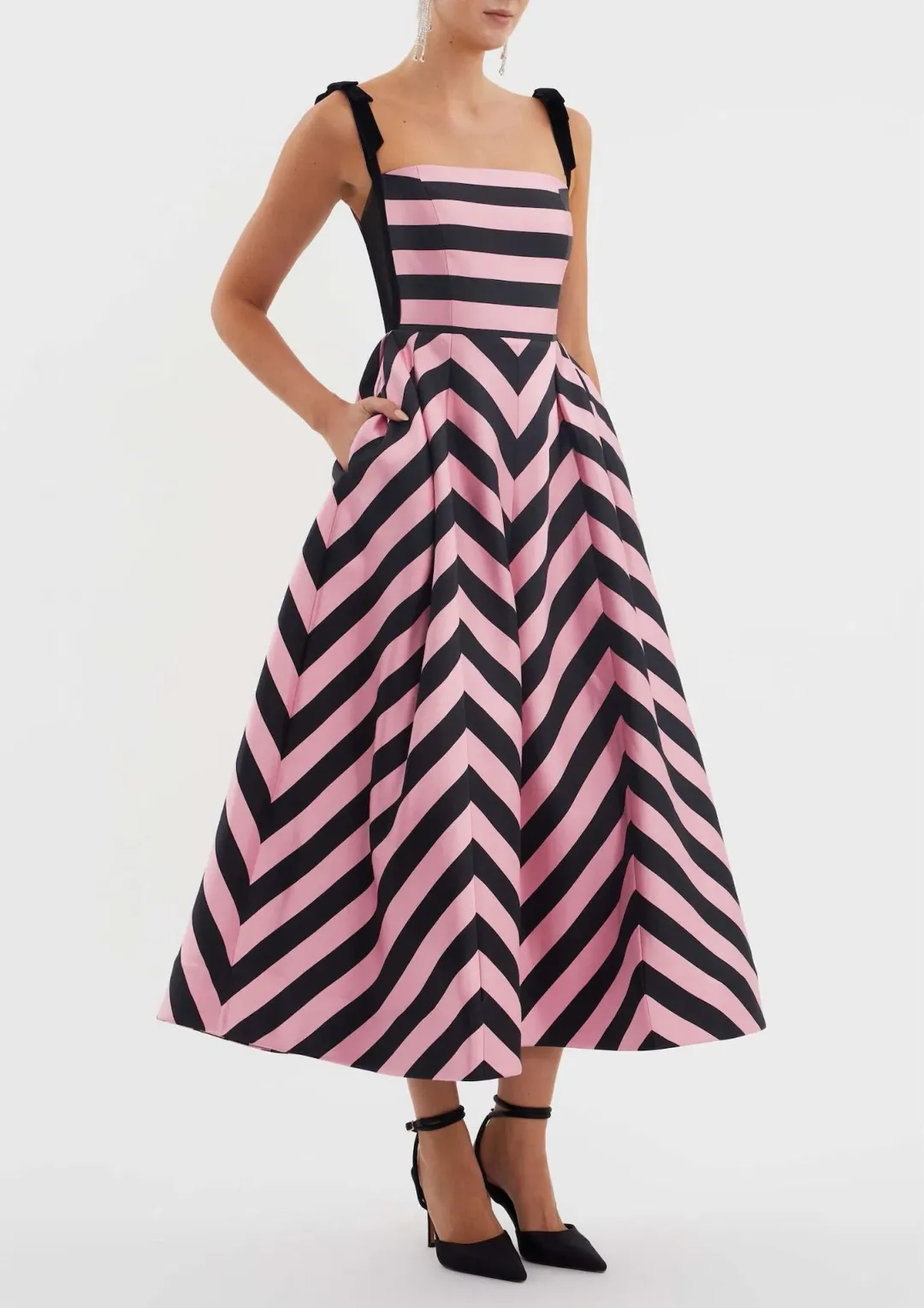 Rebecca Vallance Jocelyn Midi Dress Stripe Size 8 for rent on The Volte - main image