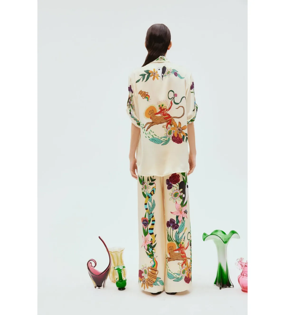 Alemais Meagan Oversized Silk Shirt & Pants Set Print Size 8 - Image 2