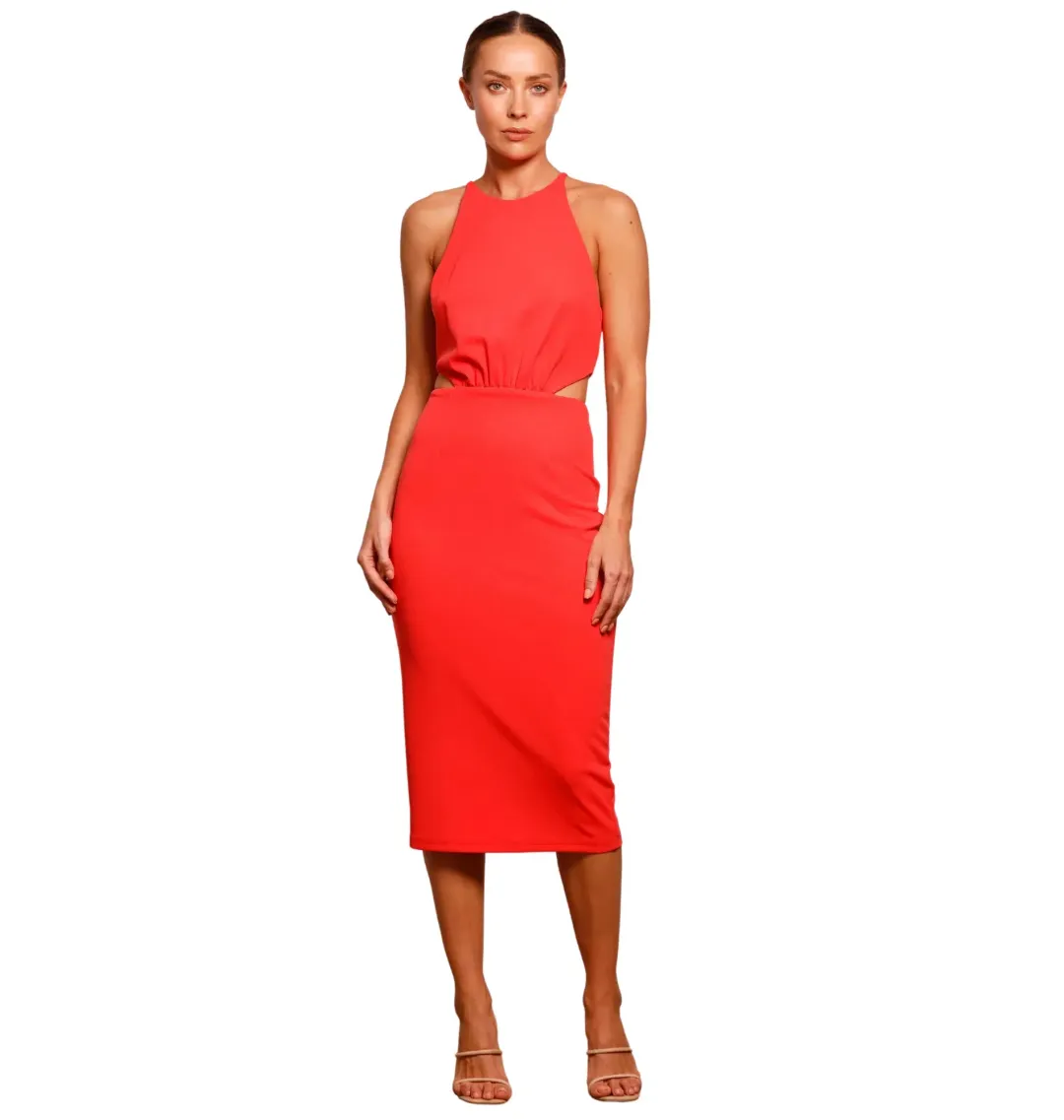 Pasduchas Kiss Up Midi Dress Coral Size AU 10 for rent on The Volte - main image