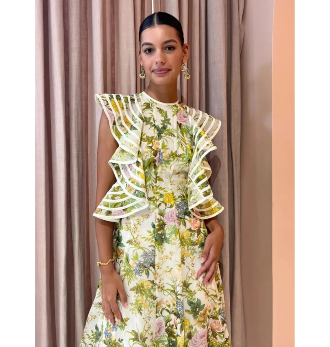 Alemais Eden Flounce Midi Dress Multi Size AU 14 for rent on The Volte - main image