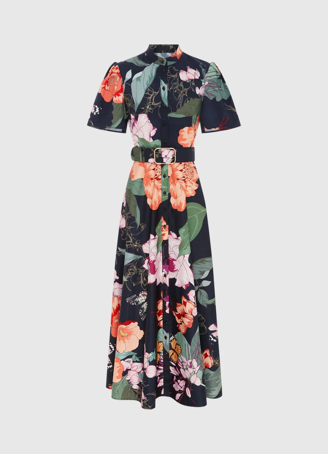Leo Lin Bianca Short Sleeve Midi Dress in Lush Print Black Size AU 14 for rent on The Volte - main image