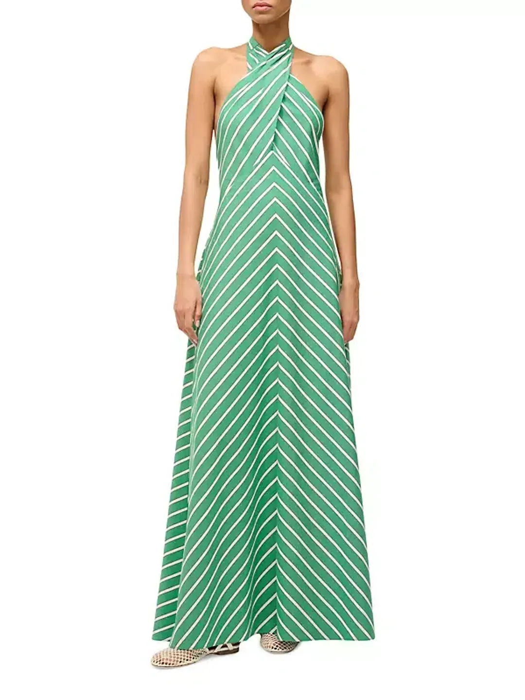 Staud Dawn Halter Dress Seaweed Stripe Size S / AU 8 for rent on The Volte - main image