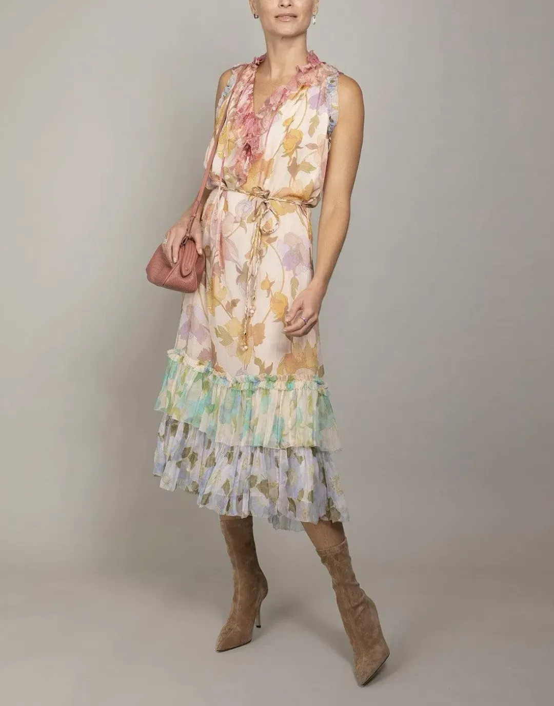 Zimmermann Tempo Frilled Midi Dress Spliced Multi Size 0/Au 8 for rent on The Volte - main image