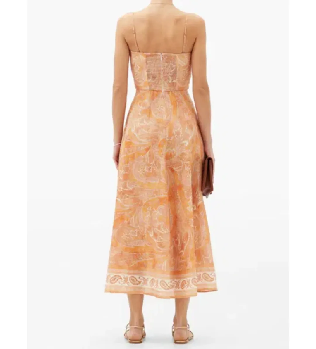 Zimmermann Brighton Tie-waist Paisley Midi Dress Orange/Print Size 0/Au 8 for rent on The Volte - main image