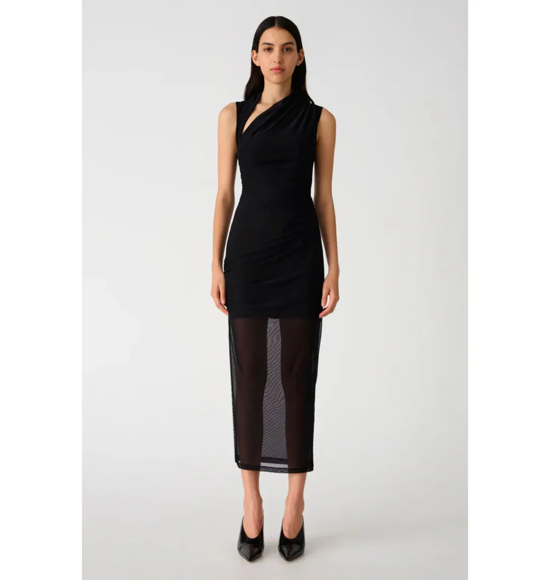 Misha Tillie Mesh Midi Dress in Black Size 6 for rent on The Volte - main image