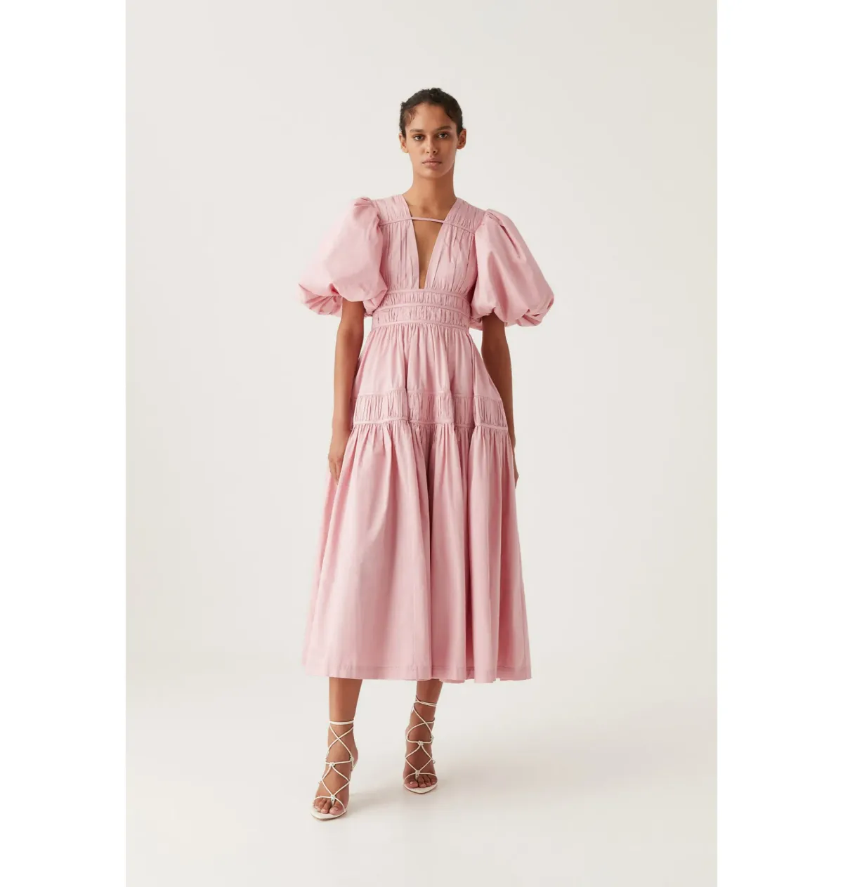 Aje Fallingwater Gathered Midi Dress Chalk Pink Size AU 6 - Image 2