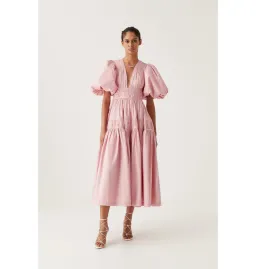Aje Fallingwater Gathered Midi Dress Chalk Pink Size AU 6 for rent on The Volte - image 2