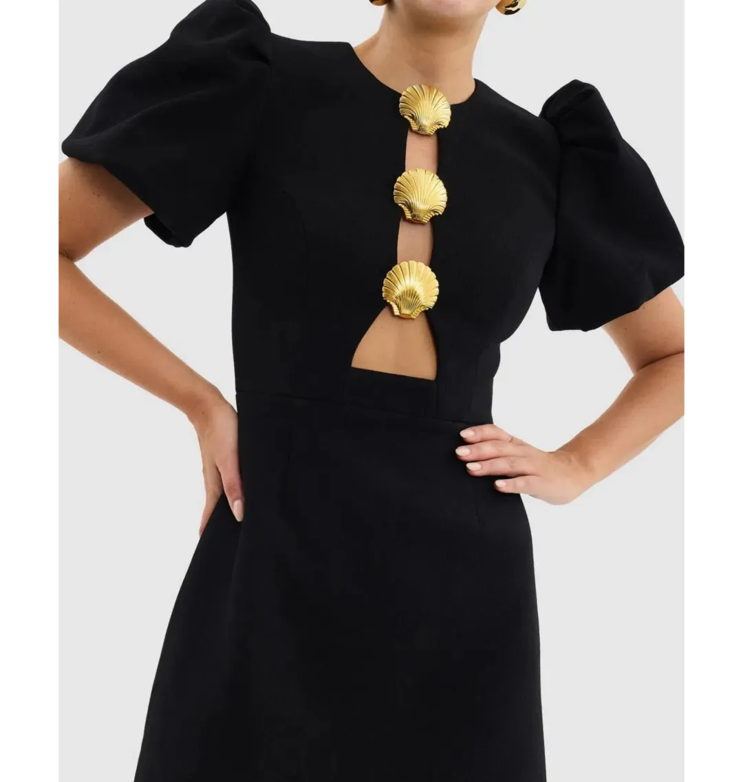 Rebecca Vallance Sirene Puff Sleeve Mini Dress Black Size AU 6 for rent on The Volte - main image