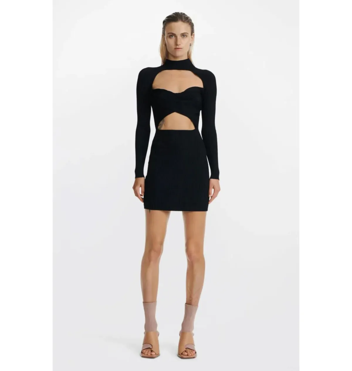 Dion Lee Stripe Rib Twist Mini Dress Navy Size AU 6 for rent on The Volte - main image