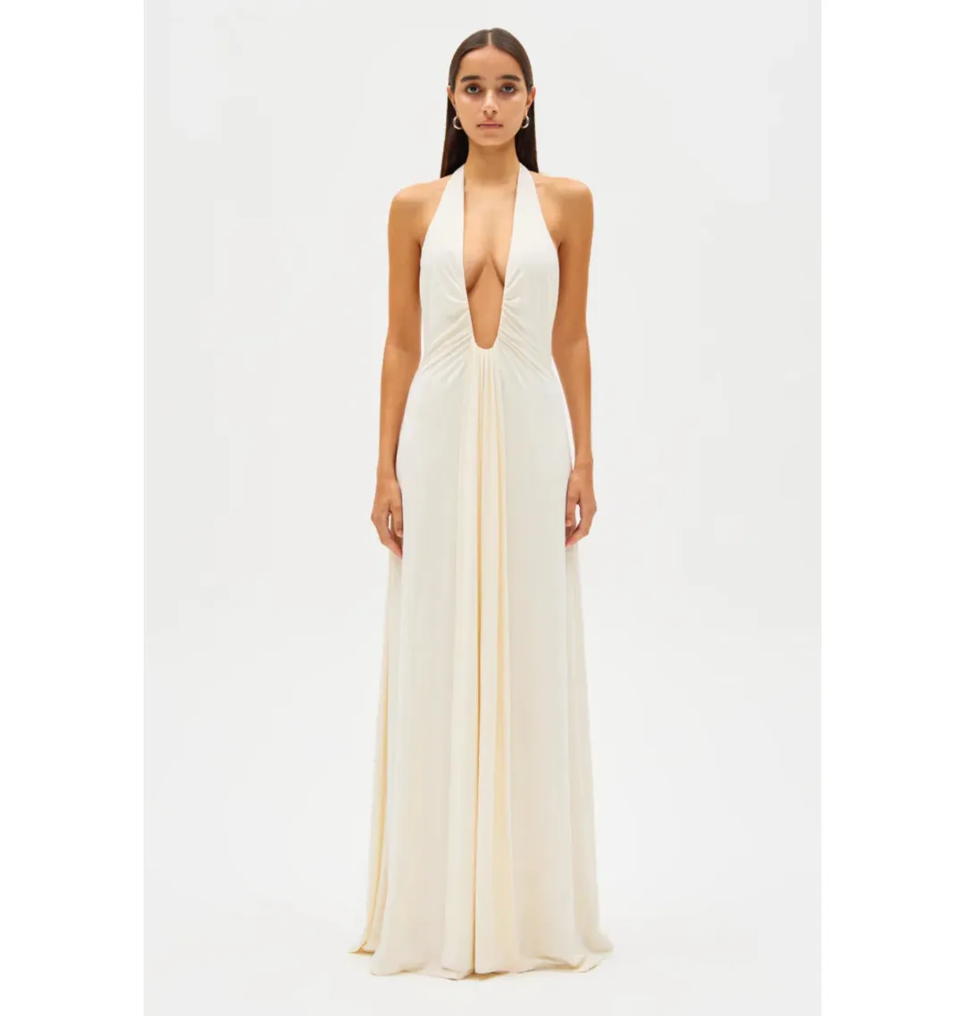 MISHA Jennifer Cupro Maxi Dress Ivory Size 8/S for rent on The Volte - main image