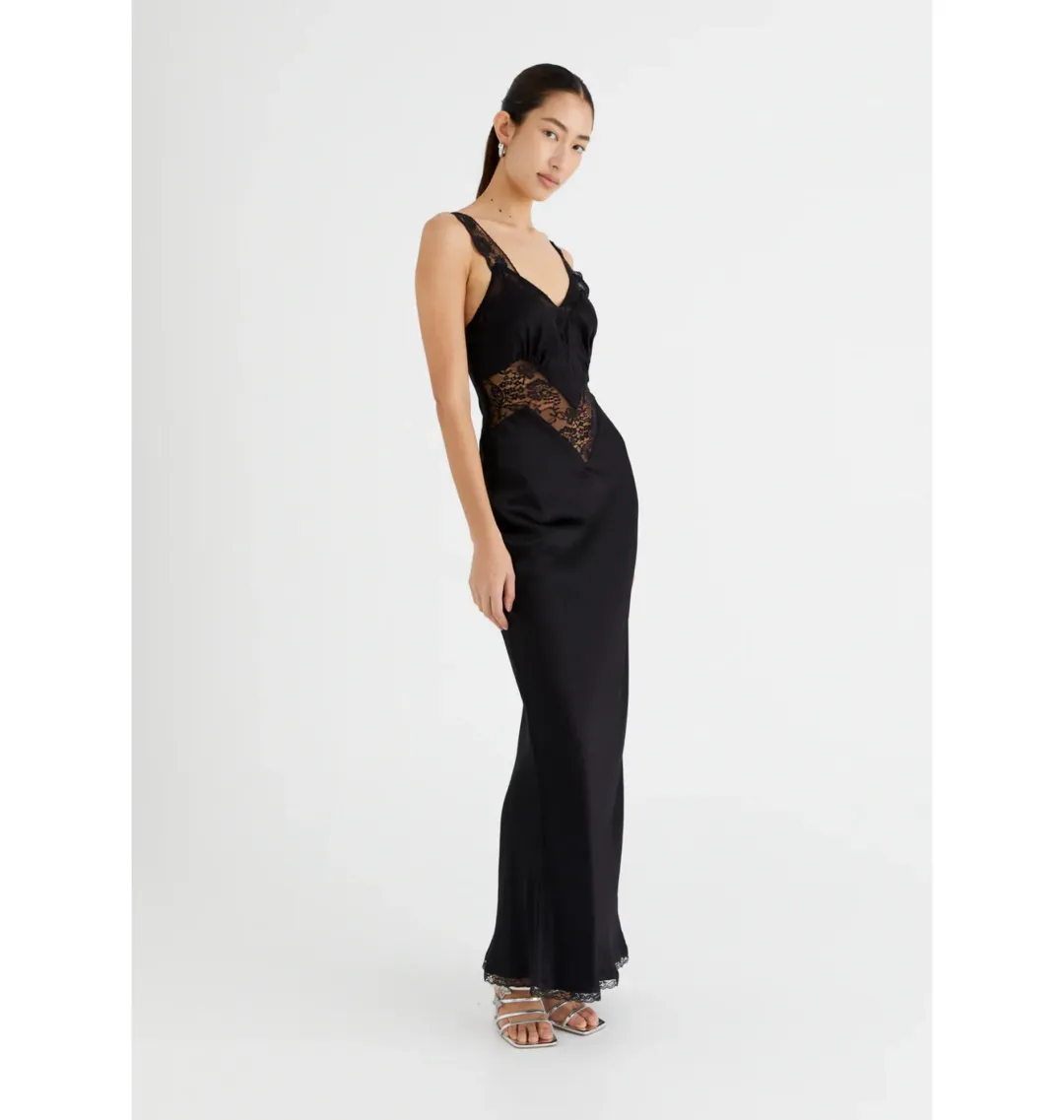 Benni Robbie Satin Slip Dress Black Size AU 14 for rent on The Volte - main image