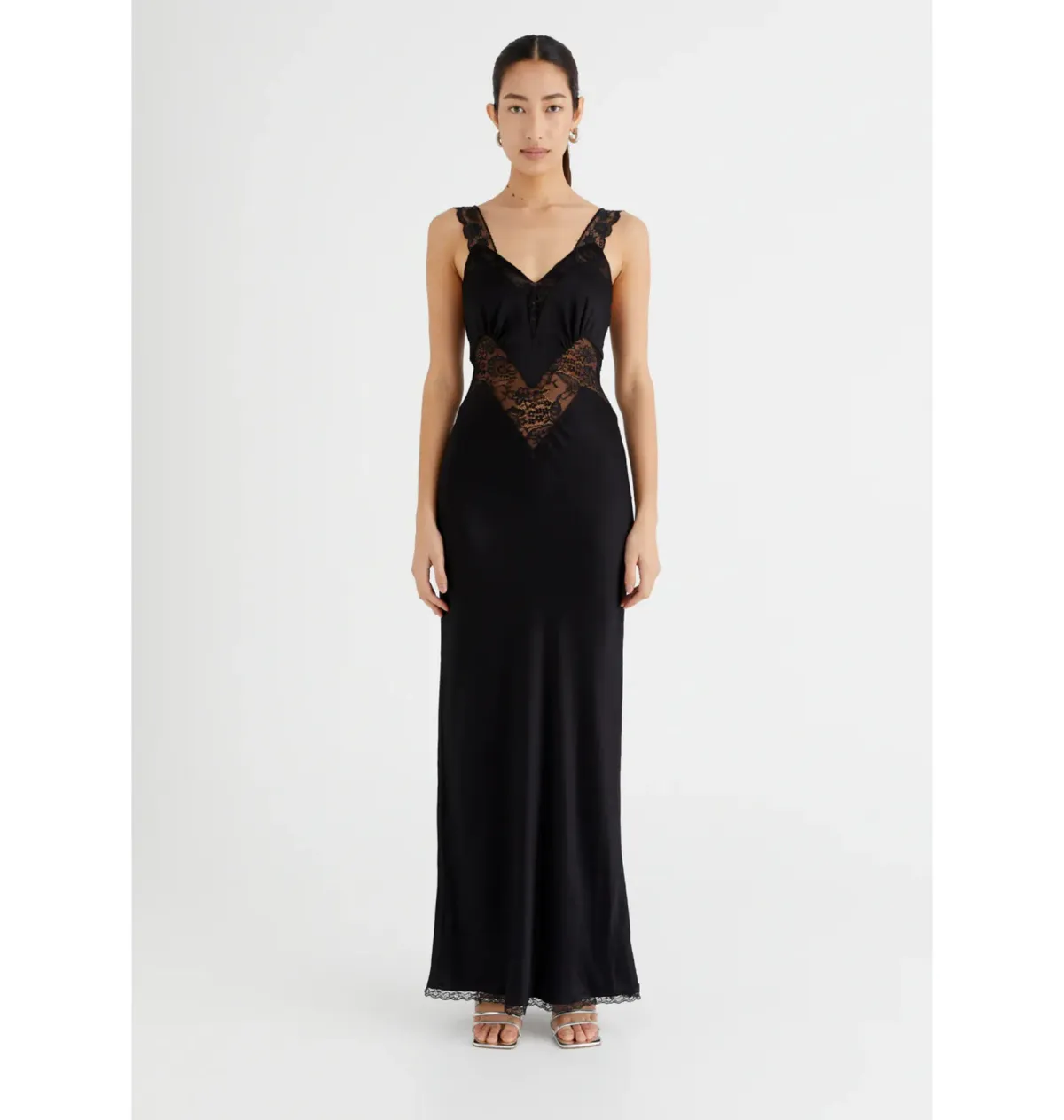 Benni Robbie Satin Slip Dress Black Size AU 14 for rent on The Volte - main image