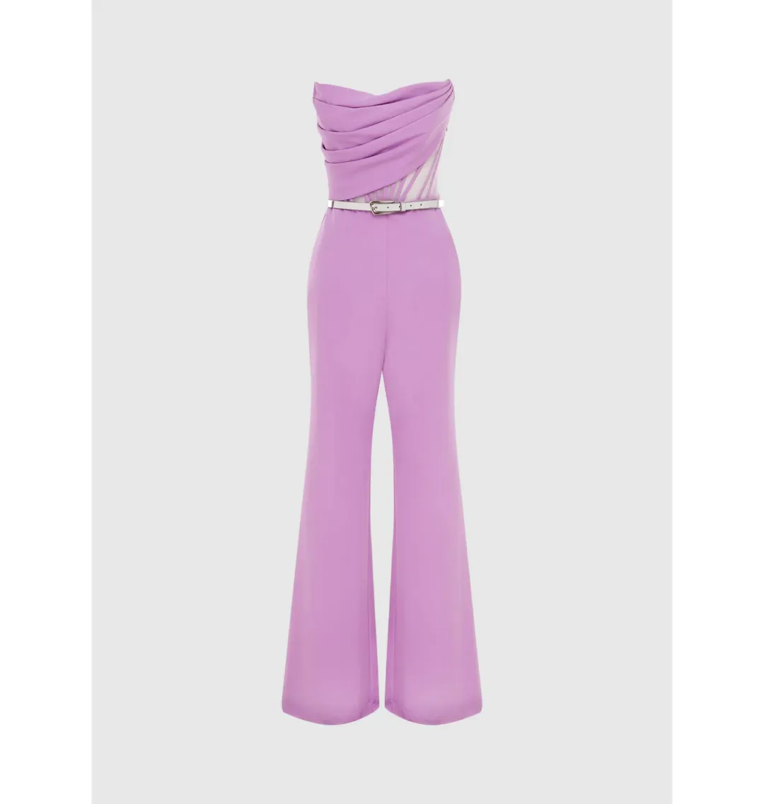 Leo Lin Carmen Draped Jumpsuit Lilac Size AU 10 for rent on The Volte - main image