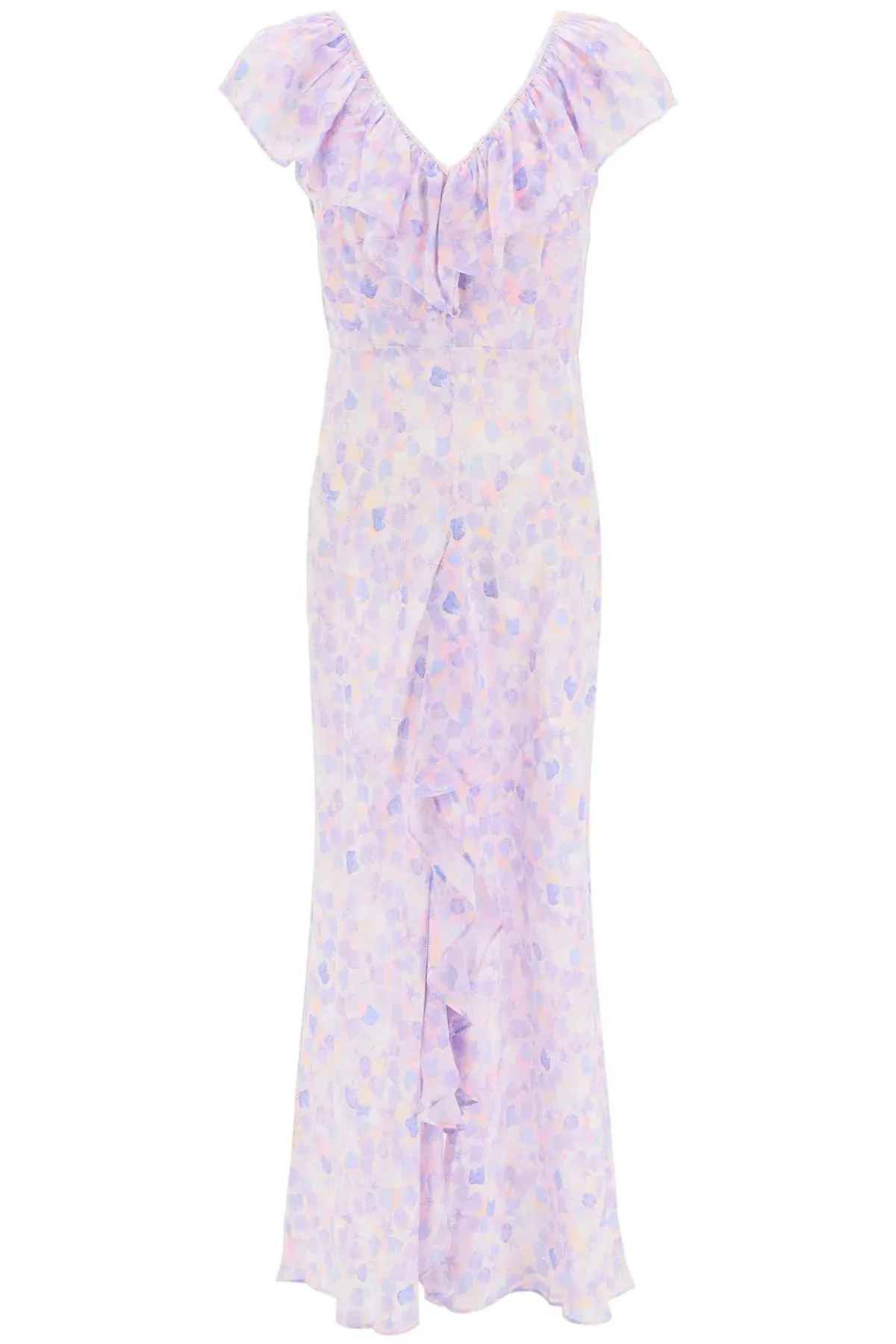 Rixo London Antoinette Silk Crepe De Chine Midi Dress In Purple Printed Size XS / AU 6 - Image 3
