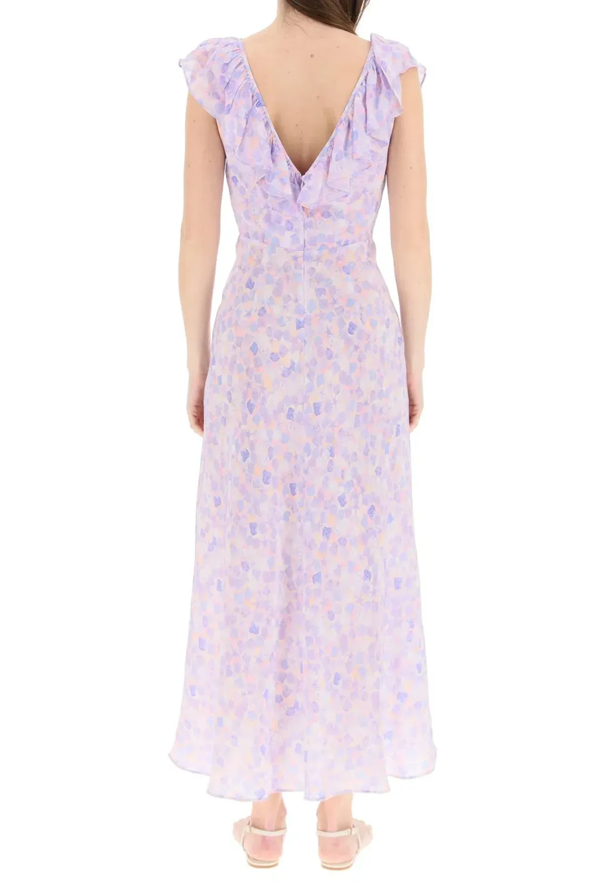 Rixo London Antoinette Silk Crepe De Chine Midi Dress In Purple Printed Size XS / AU 6 - Image 2