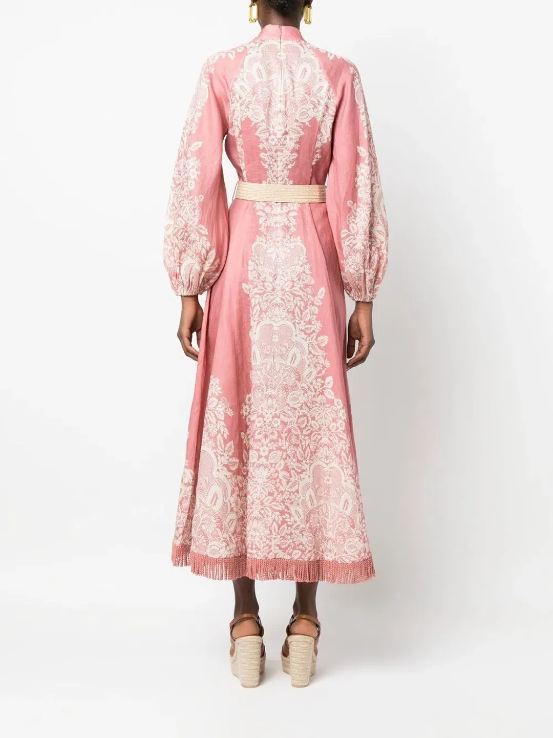 Zimmermann Pattie Fringed Midi Dress Rose Baroque Floral Size 1 / AU 10 for rent on The Volte - main image