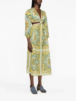 Zimmermann Halcyon Tie Front Midi Dress Blue/Yellow Paisley Size 1 / AU 10 for rent on The Volte - image 4
