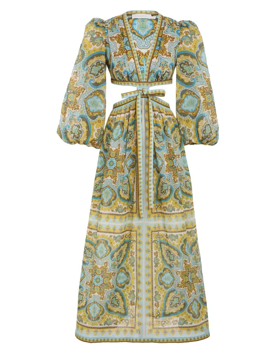 Zimmermann Halcyon Tie Front Midi Dress Blue/Yellow Paisley Size 1 / AU 10 for rent on The Volte - main image