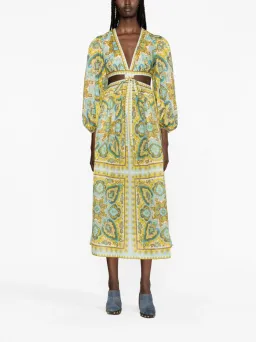 Zimmermann Halcyon Tie Front Midi Dress Blue/Yellow Paisley Size 1 / AU 10 for rent on The Volte - image 1