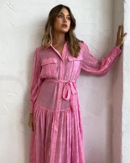 Alemais Antonella Silk Embroidered Shirt Maxi Dress Pink Size 6 AU for rent on The Volte - image 5