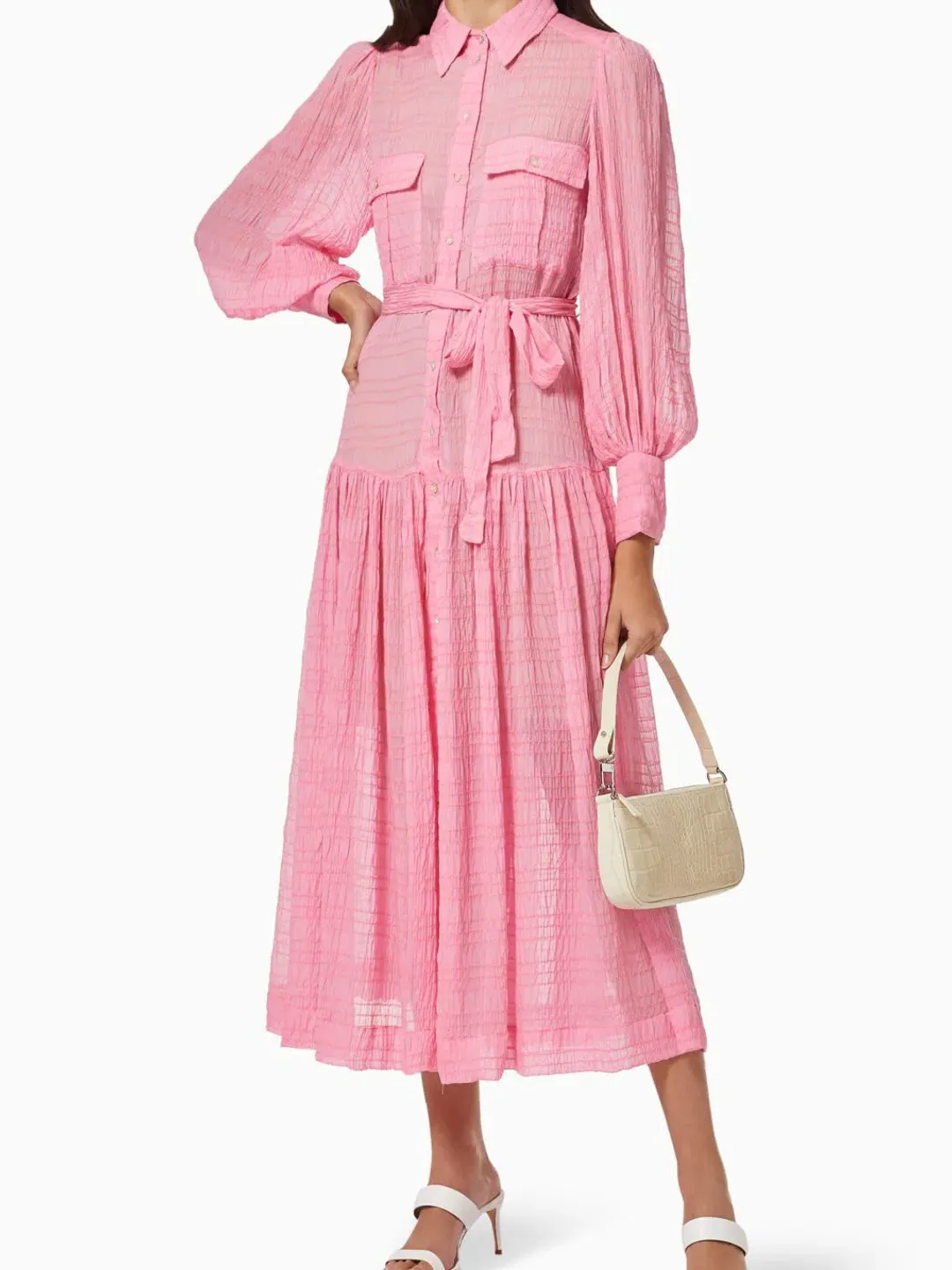 Alemais Antonella Silk Embroidered Shirt Maxi Dress Pink Size 6 AU for rent on The Volte - main image