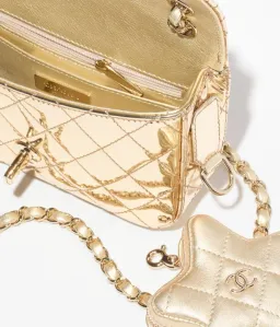 Chanel Gold Metallic Mirror Leather Mini Flap Bag with Star Coin Purse for rent on The Volte - image 4
