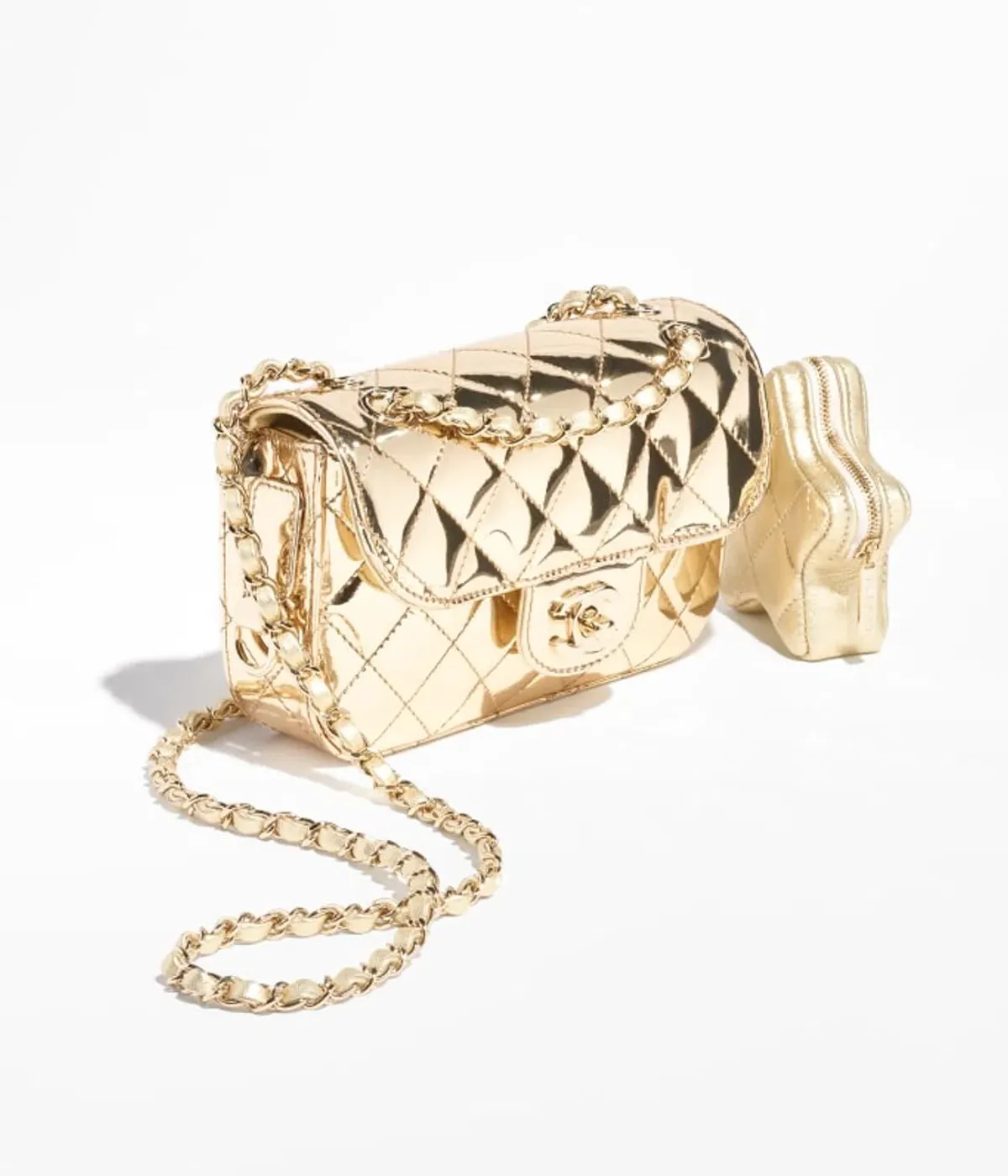 Chanel Gold Metallic Mirror Leather Mini Flap Bag with Star Coin Purse - Image 1