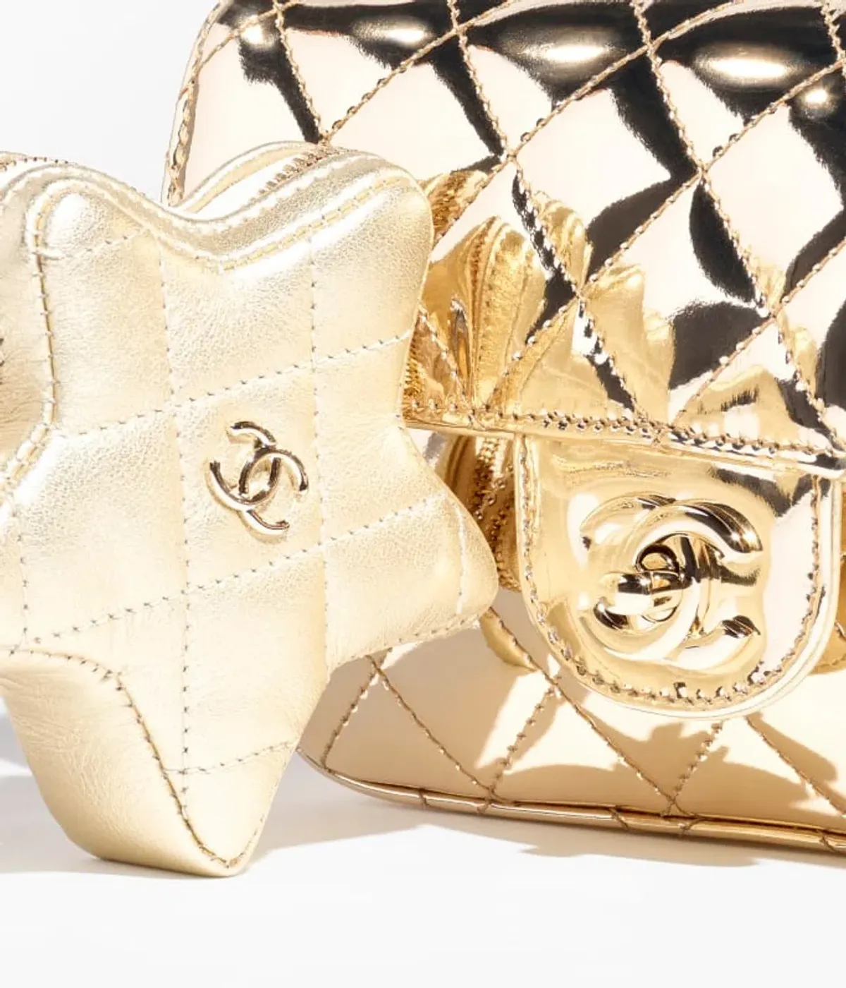 Chanel Gold Metallic Mirror Leather Mini Flap Bag with Star Coin Purse - Image 3