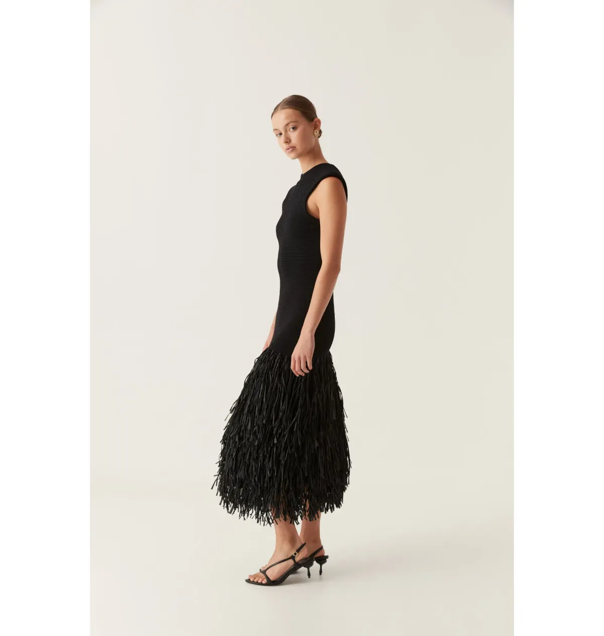 Aje Rushes Raffia Knit Midi Dress Black Size AU XS/US 2 - Image 2