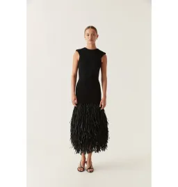 Aje Rushes Raffia Knit Midi Dress Black Size AU XS/US 2 for rent on The Volte - image 1
