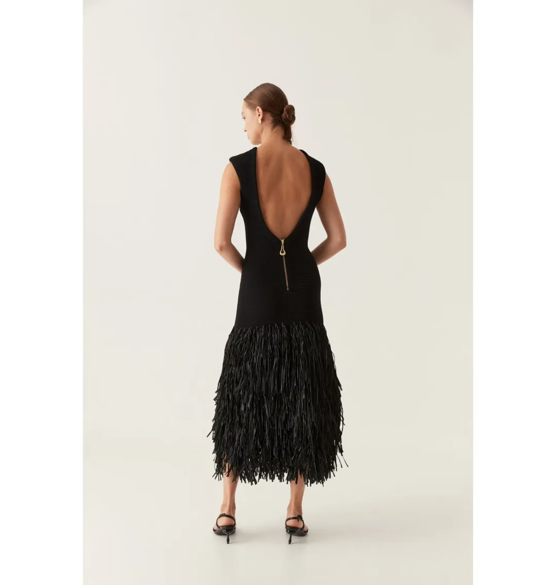 Aje Rushes Raffia Knit Midi Dress Black Size AU XS/US 2 for rent on The Volte - main image