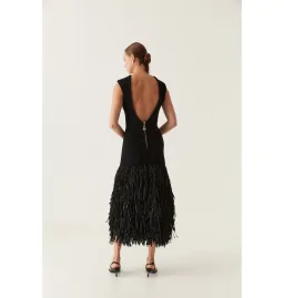 Aje Rushes Raffia Knit Midi Dress Black Size AU XS/US 2 for rent on The Volte - image 4