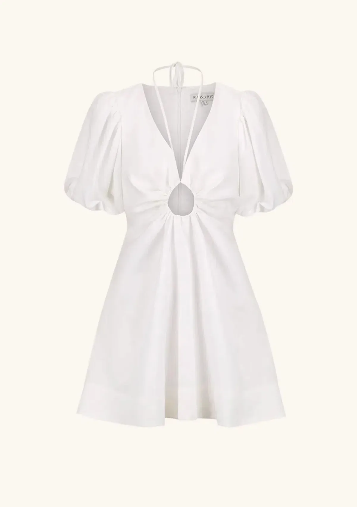 Shona joy White Linen Ruched Keyhole Mini Dress Size 6 - Image 5