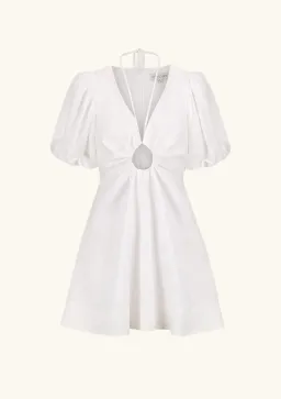 Shona joy White Linen Ruched Keyhole Mini Dress Size 6 for rent on The Volte - image 5