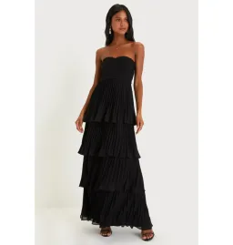 Lulus Seriously Sensational Strapless Tiered Maxi Dress Black Size AU 6 for rent on The Volte - image 1