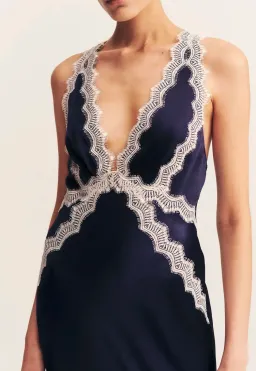 Shona Joy Camille Lace Cross Back Midi Dress in Deep Midnight/Ivory Size 6 for rent on The Volte - image 3