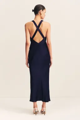 Shona Joy Camille Lace Cross Back Midi Dress in Deep Midnight/Ivory Size 6 for rent on The Volte - image 5