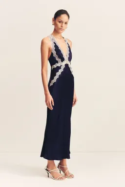 Shona Joy Camille Lace Cross Back Midi Dress in Deep Midnight/Ivory Size 6 for rent on The Volte - image 2