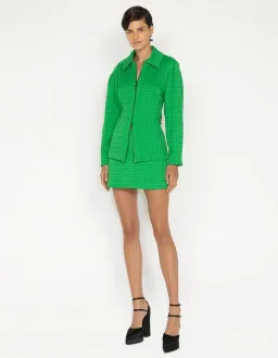 Cue Houndstooth Tweed Shirt Jacket Blazer Size 8 and Mini Skirt Size 10 Set Apple Green for rent on The Volte - image 1