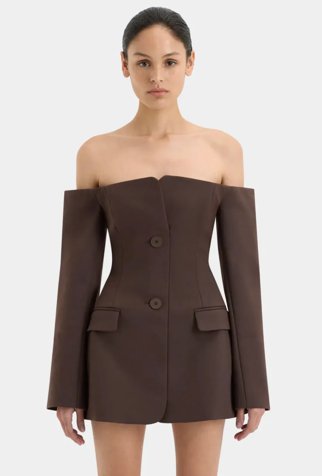 Sir the Label Sandrine Tailored Mini Dress Chocolate Brown Size 3 / AU 12 for rent on The Volte - main image
