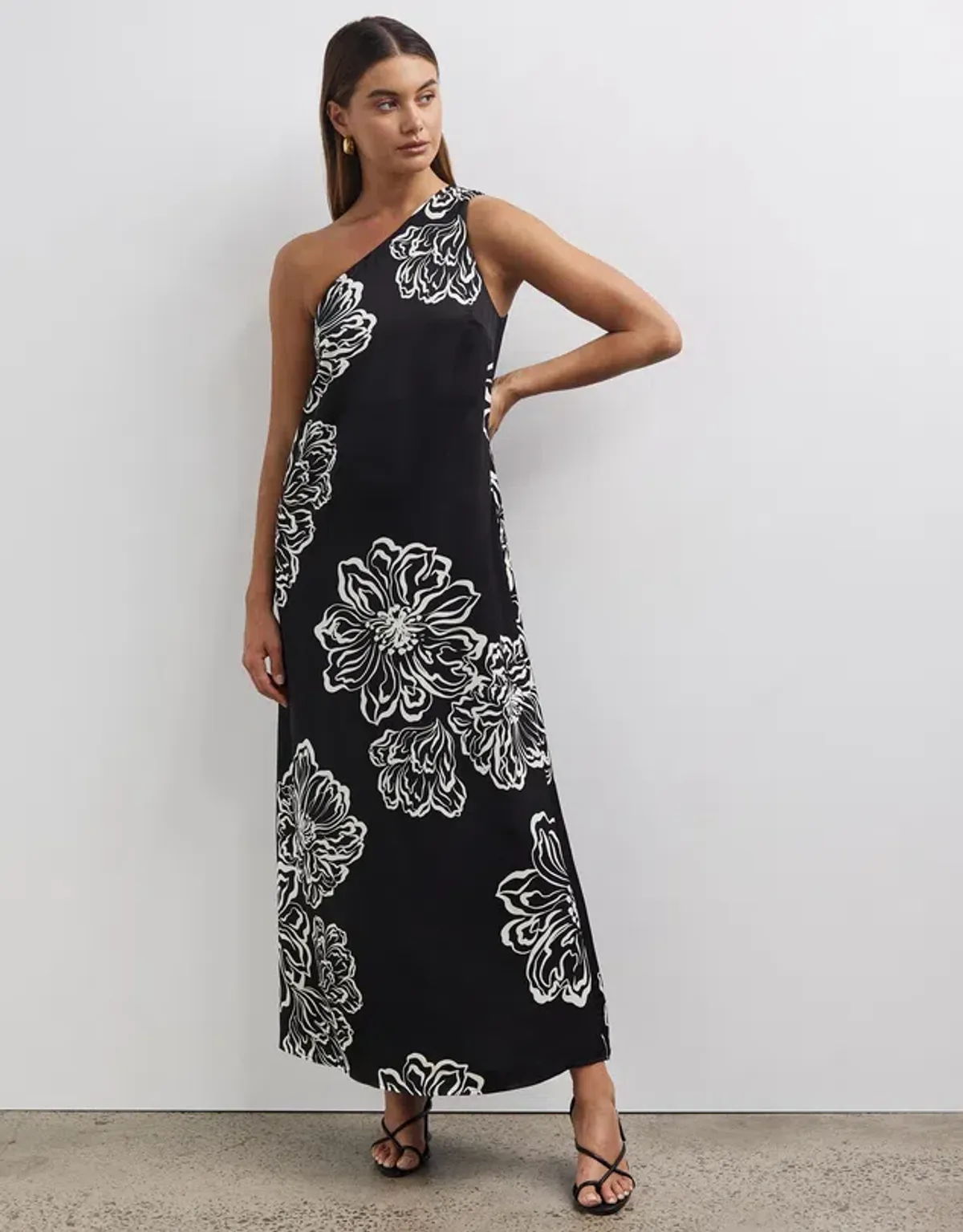 Minima Escenciales Besiana One Shoulder Dress Black/Floral Size 18 - Image 1