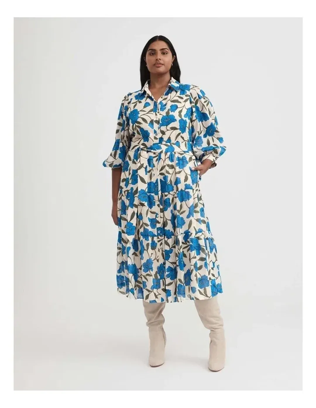 Witchery Silk Linen Blue Violet Shirt Dress in Lapis Size 18 for rent on The Volte - main image